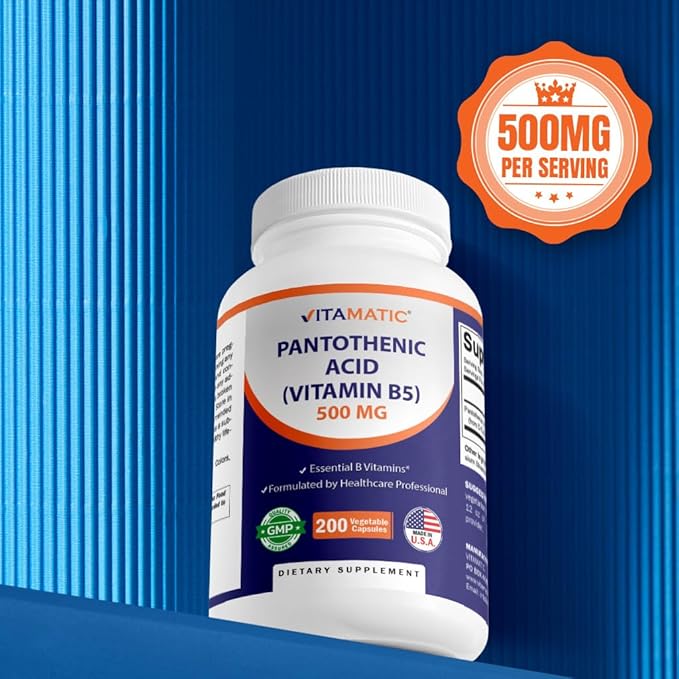 Vitamatic Pantothenic Acid (Vitamin B5) 500 mg- 200 Capsules
