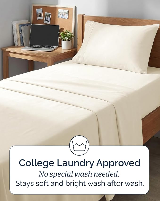 Twin XL 4 Piece Sheet Set - Comfy Breathable & Cooling - Ultra-Soft Hotel Luxury Bedding Set w/ 8-16 Inch Deep Pockets - 1 Flat & 1 Fitted Sheet & 2 Pillowcases - Wrinkle Free & Easy Care - Off White