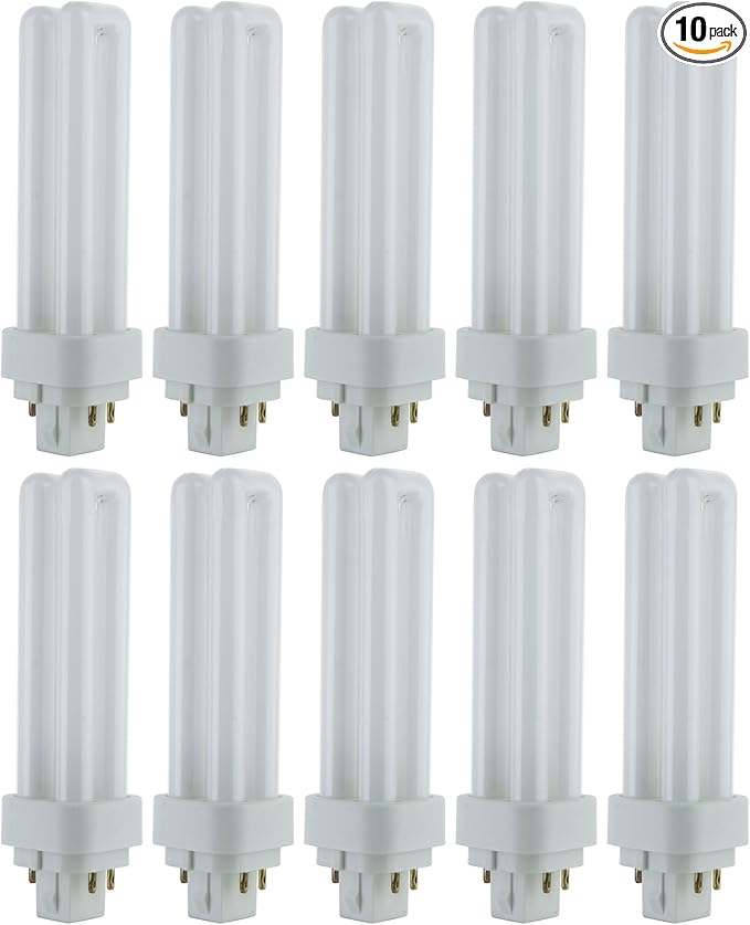 Sunlite PLD13/E/SP50K Compact Fluorescent PLD 4-Pin Double U-Shaped Twin Tube, 13 Watts, 120 Volts, 780 Lumens, 5000K Daylight, 4-Pin G24q1 Base, 10 Pack