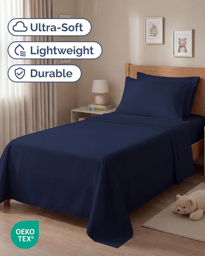 Twin 4 Piece Sheet Set - Comfy Breathable & Cooling - Ultra-Soft Hotel Luxury Bedding Set with 8-16 Inch Deep Pockets - 1 Flat & 1 Fitted Sheet & 2 Pillowcases - Wrinkle Free & Easy Care - Navy Blue