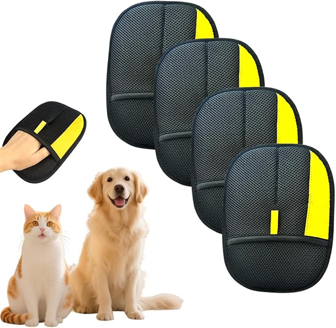 Electrostatic Pet Hair Removal Gloves: Quick Wiping - Reusable & Washable for Sofa Clothing Pet Beds Effortless Cats & Dogs Hair Remover for Busy Pet Owners (4pcs-Black)