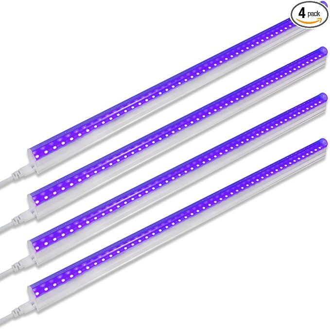 Barrina UV LED Blacklight Bar, 9W 2ft, T5 Integrated Bulb, Black Light Fixture for Blacklight Poster Halloween Decorations and Christmas Party, Fun Atmosphere with Built-in ON/Off Switch(4-Pack)