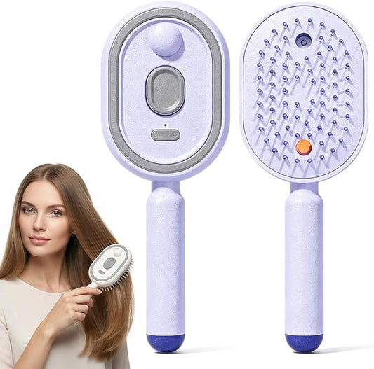 Electric Steam Brush for Hair, 2026 New Rechargeable Hair Straightener Brush with Detangling Comb, Water Spray Hair Brush for Both Long & Short Hairs (Purple)