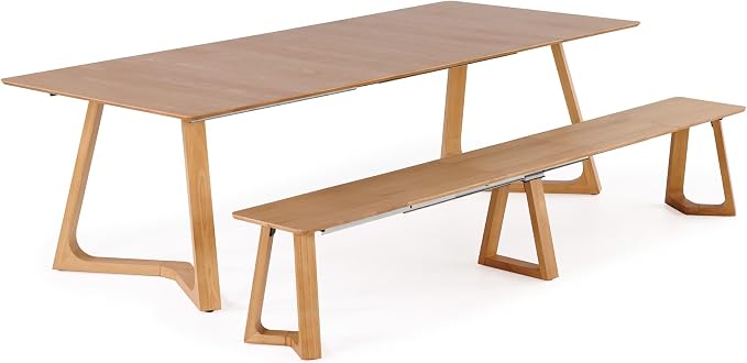 Transformer Table Nova Extendable Dining Table + Bench, Natural | Telescopic Steel Rails, Expandable 4 to 10 Seats, Kitchen & Banquet Table