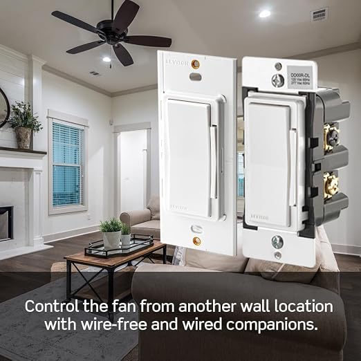 Leviton Decora Smart Fan Speed Controller, Wi-Fi 2nd Gen, Neutral Wire Required, Works with My Leviton, Alexa, Google Assistant, Apple Home/Siri & Wired or Wire-Free 3-Way, D24SF-1RW, White