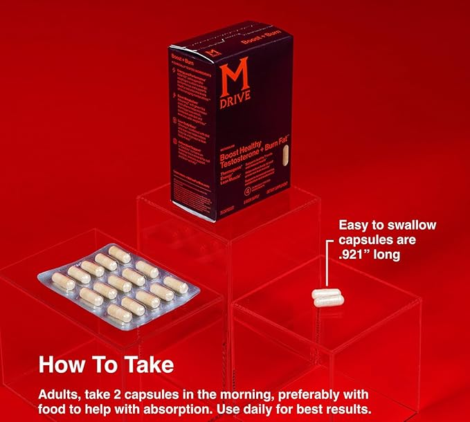 Mdrive Boost and Burn Testosterone Booster and Fat Burner for Men, Energy, Strength, Stress Relief, KSM-66 Ashwagandha, Advantra Z, Chromax, 30 Capsules