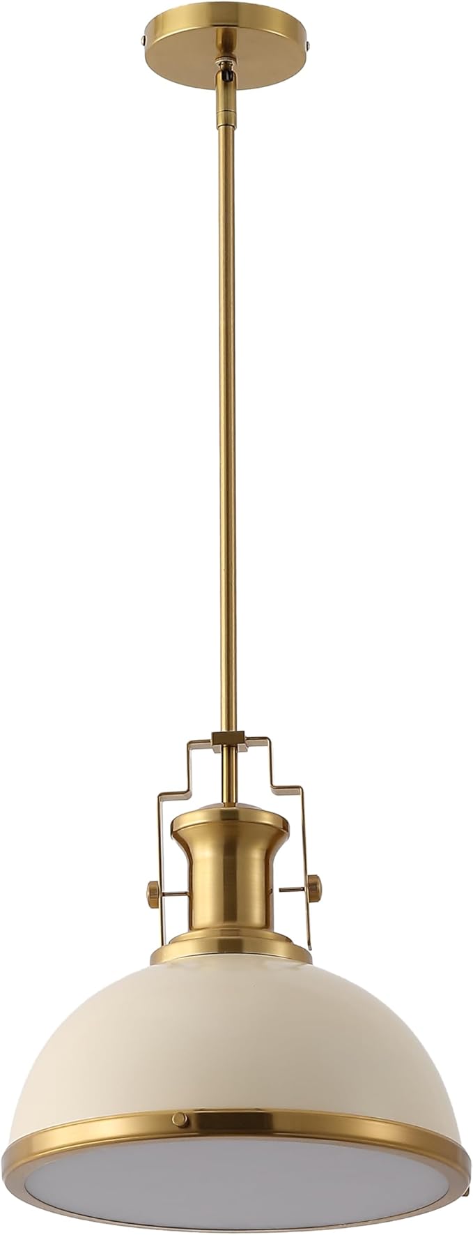 JONATHAN Y JYL9536F 13" Modern Industrial Dome Pendant Light, Farmhouse Hanging Light Fixture in Almond and Brass Gold, Adjustable Height Metal Lighting for Kitchen Island, Dining Room, Entryway