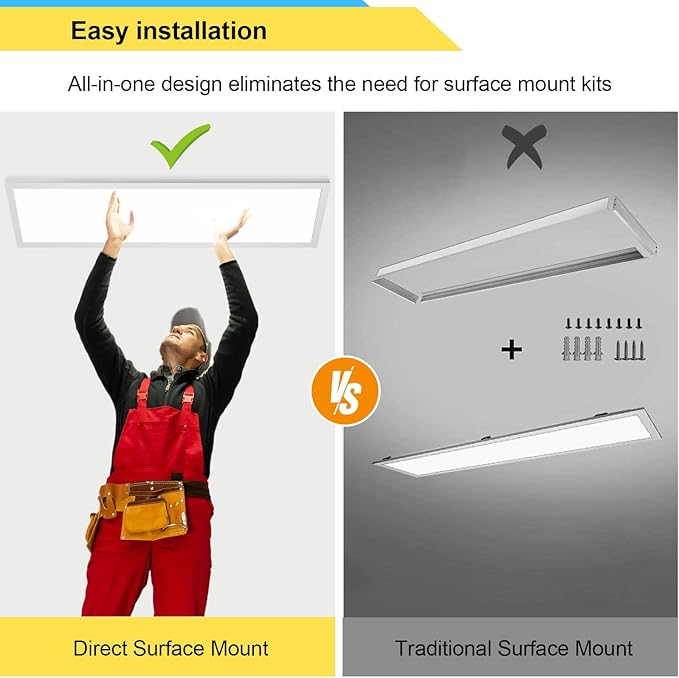 AIKVSXER 6 Pack 1x4 LED Flat Panel Light Surface Mount Ceiling Light, 5500LM 50W, 3000K/4000K/5000K Selectable, TRIAC Dimmable, AC120V, Kitchen Lights Ceiling Flush Mount for Garage/Basement/Laundry
