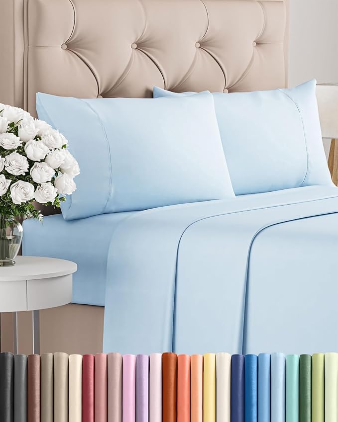 Twin 4 Piece Sheet Set - Comfy Breathable & Cooling - Ultra-Soft Hotel Luxury Bedding Set with 8-16 Inch Deep Pockets - 1 Flat & 1 Fitted Sheet & 2 Pillowcases - Wrinkle Free & Easy Care - Baby Blue