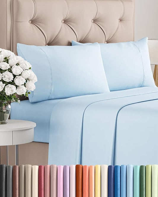 Twin 4 Piece Sheet Set - Comfy Breathable & Cooling - Ultra-Soft Hotel Luxury Bedding Set with 8-16 Inch Deep Pockets - 1 Flat & 1 Fitted Sheet & 2 Pillowcases - Wrinkle Free & Easy Care - Baby Blue