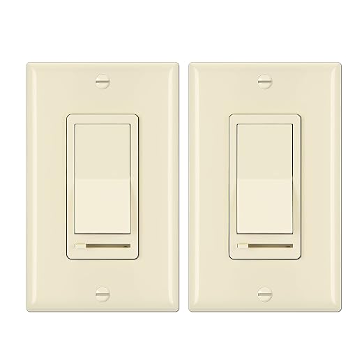 BESTTEN 2 Pack Almond Dimmer Wall Light Switch, Compatible with Dimmable LED, CFL, Incandescent and Halogen Bulb, Single Pole or 3-Way Dimmer Switches, 120VAC, Decorator Wall Plate Included
