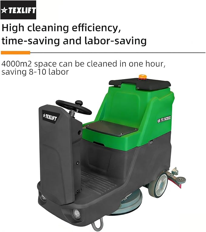 Ride-On Commercial Floor Scrubber Machine, 22″ Cleaning Width, 24V Battery Powered Scrubber Dryer with 21 Gal Tank for Warehouse, Retail & Facility Cleaning (US-TX-SCD22)