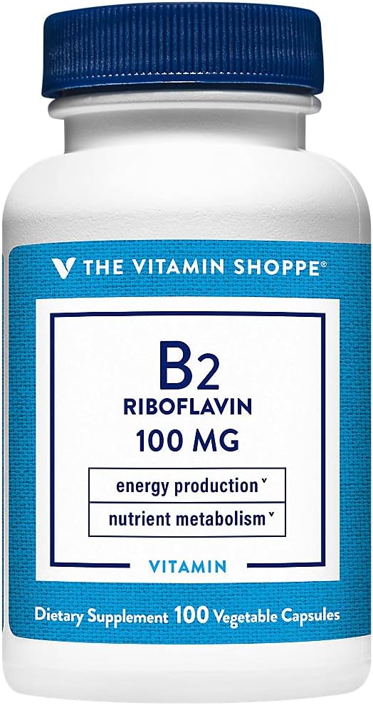 The Vitamin Shoppe Riboflavine Vitamine B2 100mg - Production d'énergie et métabolisme | Soutien du système nerveux | 100 gélules | Vitamine B essentielle