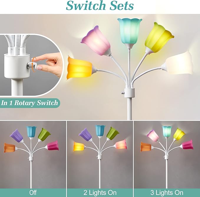 GyroVu Medusa LED Floor Lamp, Multi Head Modern Tall Lamp with Adjustable Gooseneck Standing Lamps for Living Room Bedroom Kids Room Office 6 Color Lampshades Bulb Not Included(White)