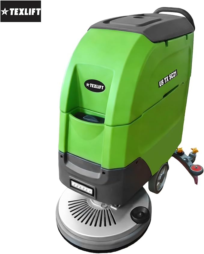 Walk-Behind Commercial Floor Scrubber Machine, 21″ Cleaning Width, 24V Battery Powered Scrubber Dryer with 16 Gal Tanks for Warehouse, Retail & Facility Cleaning (US-TX-SC21)