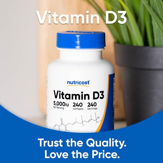 Nutricost ビタミンD3 5,000IU（125mcg）、240ソフトジェル - 非遺伝子組み換え、グルテンフリーのビタミンD