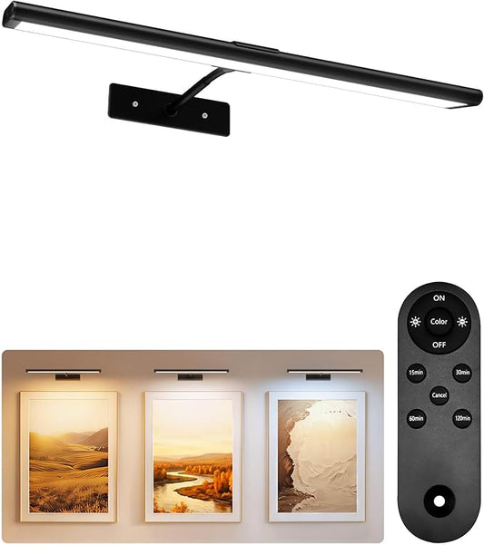 EZVALO Picture Light for Wall, 4800mAh Rechargeable Wireless Remote Battery Lights for Painting, 16In Dimmable Magnetic LED Art Display Light, Colors Temperatures, for Gallery, Living Room,Hallway