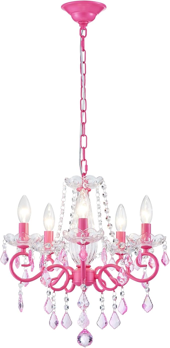 Small Crystal Chandelier, Modern Pink Chandeliers for Dining Room Light Fixture, Mini Crystal Pendant Light Bedroom for Ceiling Light Fixture for Living Room Entryway Kitchen Island Hallway