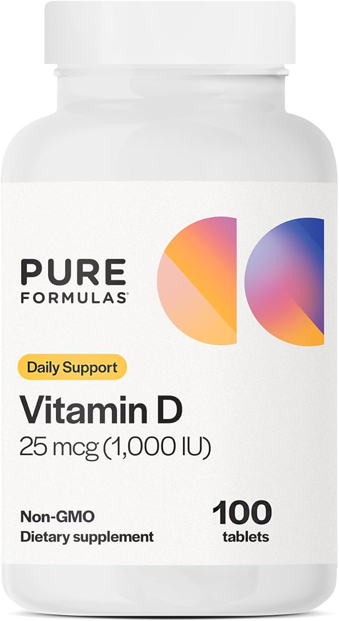 PureFormulas ビタミンD3 1,000IU 25mcg - 健康な骨形成、歯、心臓血管の健康、免疫サポートのためのプレミアムビタミンDサプリメント 非遺伝子組み換え - 100粒タブレット