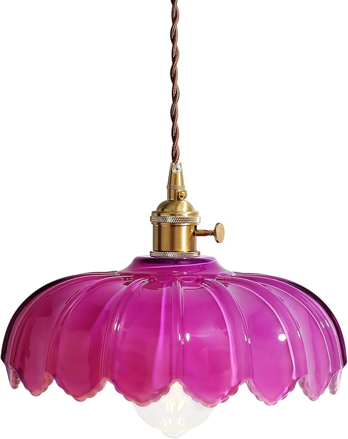 XZHGCEE Plug in Pendant Light: Hanging Light Plug in Royal Purple Glass Hanging Lamp, Pendant Lighting for Kitchen Island, Bedroom, Dining Room, Living Room, No Bulb