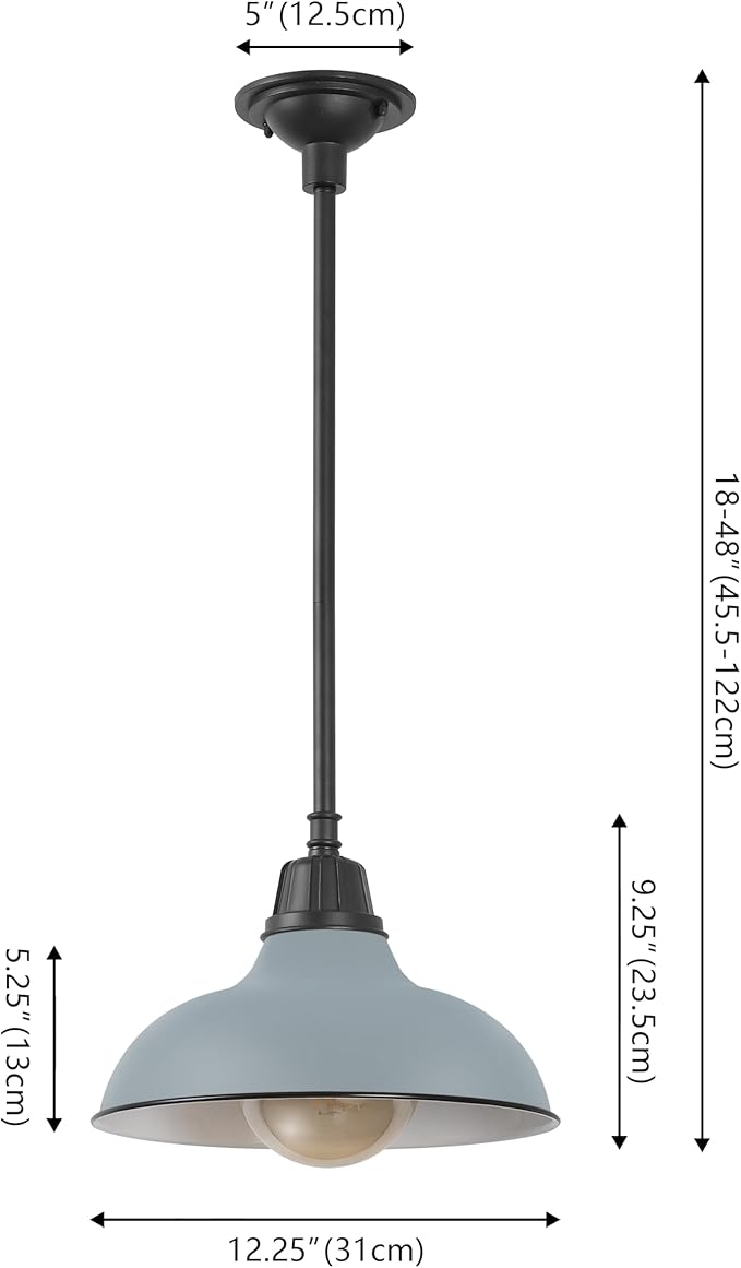JONATHAN Y 12.25" Matte Silver 1-Light Blue Farmhouse Indoor/Outdoor LED Pendant Iron Hanging Light, and Black Metal Shade, Rustic Ceiling Lamp for Kitchen Island, LED Bulb Included (JYL7611K)