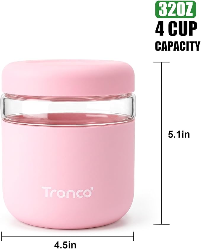 Tronco 32 oz Glass Food Storage & Lunch Bowl Containers with Airtight Lids | Leak & Spill Proof Meal Prep Container & Food Storage Jar for Lunch, Salad, Oats, Soup, BPA-Free, Microwave & Dishwasher Safe