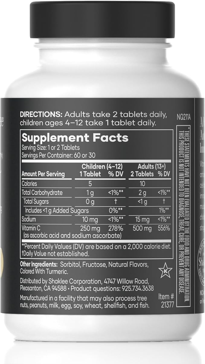 シャクリー - チュアブル ビタミンC 250mg - 細胞サポートと免疫力アップ - 摂取しやすいレモン風味のチュアブル錠 - お子様から大人まで - 60粒