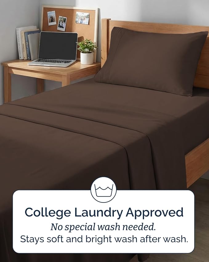 Twin XL 4 Piece Sheet Set - Comfy Breathable & Cooling - Ultra Soft Hotel Luxury Bedding Set w/ 8-16 Inch Deep Pockets - 1 Flat & 1 Fitted Sheet & 2 Pillowcases - Wrinkle Free and Easy Care - Brown