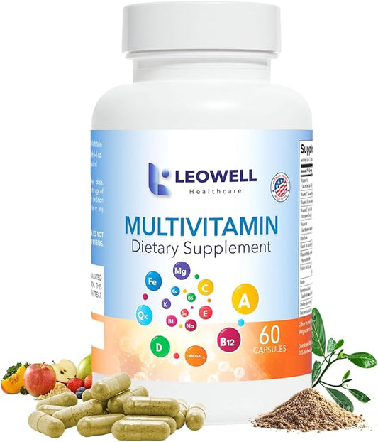 Leowell Multivitamine pour Hommes et Femmes – Complexe Quotidien de Vitamines et Minéraux avec Vitamines A, C, D, E, Complexe B, Zinc, Fer et Magnésium – Soutien Immunitaire et Énergétique – 60 Gélules – Complément Multivitaminé