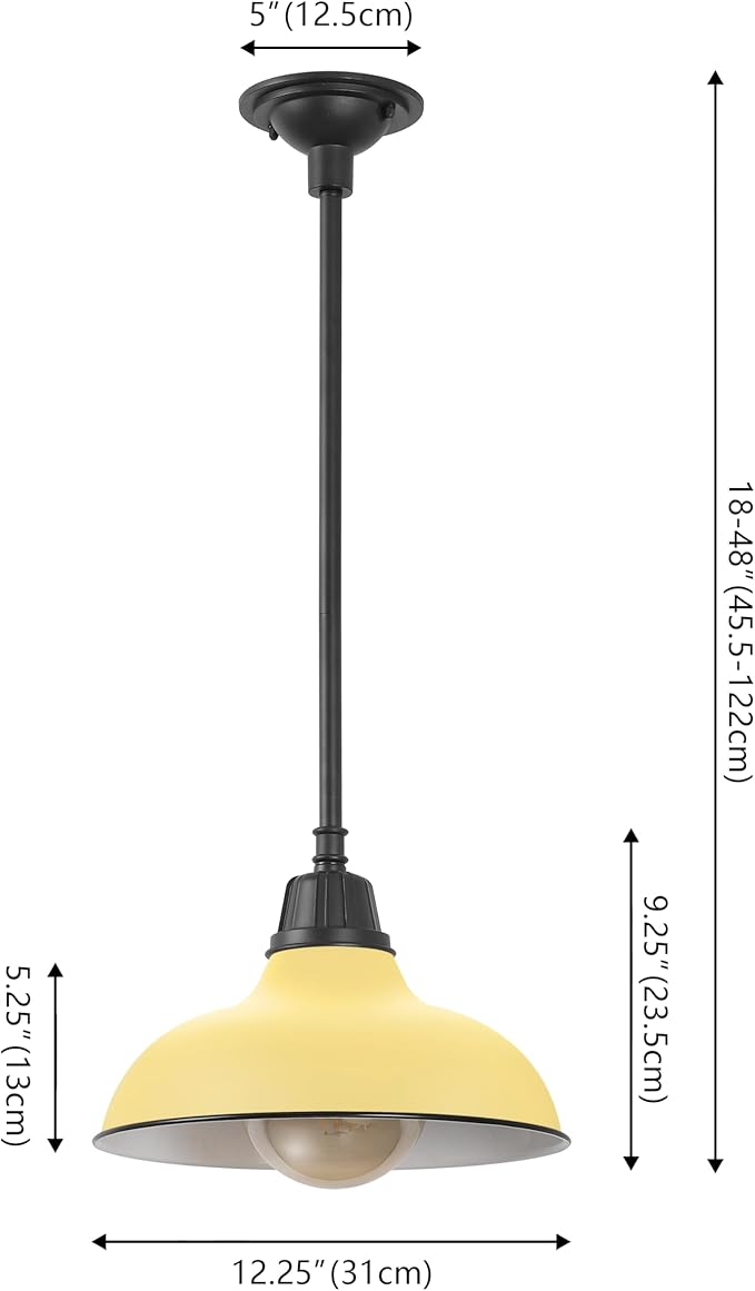 JONATHAN Y 12.25" Matte Yellow 1-Light Farmhouse Indoor/Outdoor LED Pendant Iron Hanging Light, and Black Metal Shade, Rustic Ceiling Lamp for Kitchen Island, LED Bulb Included (JYL7611H)