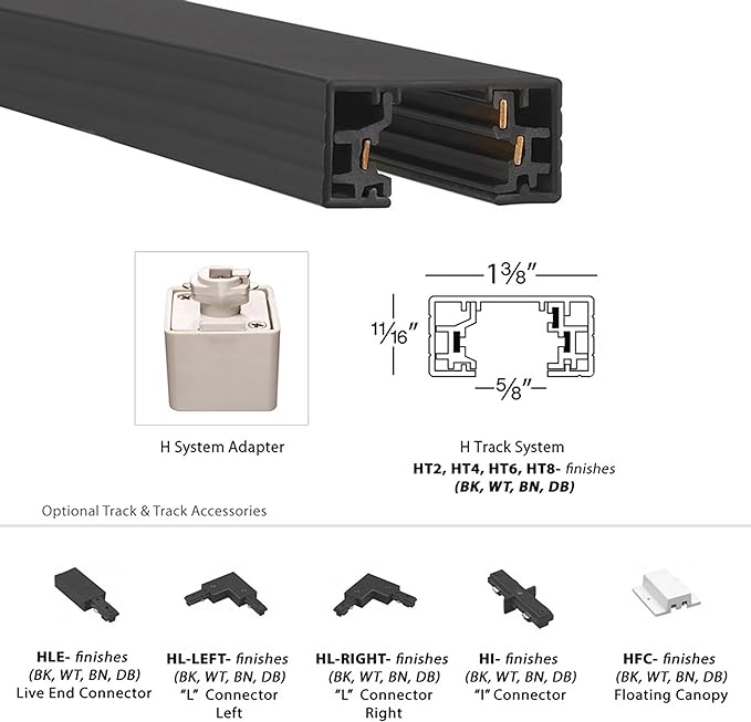 WAC Lighting H Track 2FT Single Circuit Field Cuttable 120V Track for H Style 3-Wire Track Fixtures with 2 Endcaps in White