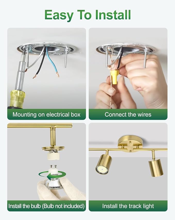 4 Ways Track Lighting, Rotatable Heads Tracks Light, Track Lightings Fixtures Ceiling with Foldable Arms, Brushed Gold Tracks Light for Kitchen, Living Room, Hallway(Bulbs Not Included)