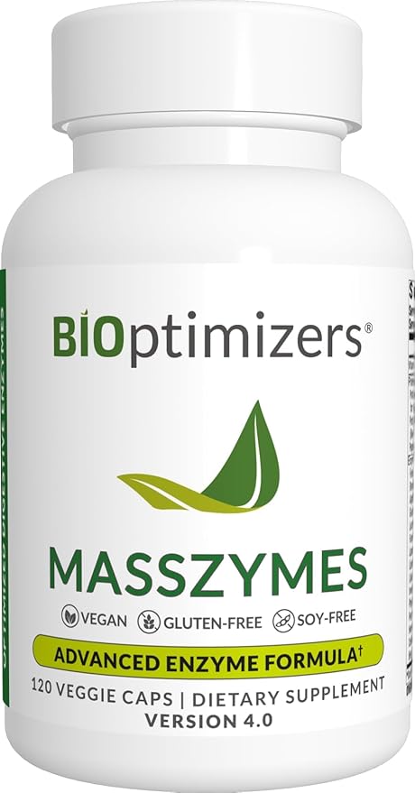 BIOptimizers マスザイム - 消化酵素サプリメント 腸内環境サポート - 男女兼用 膨満感の緩和 - リパーゼ アミラーゼ ブロメライン 消化酵素（120カプセル）