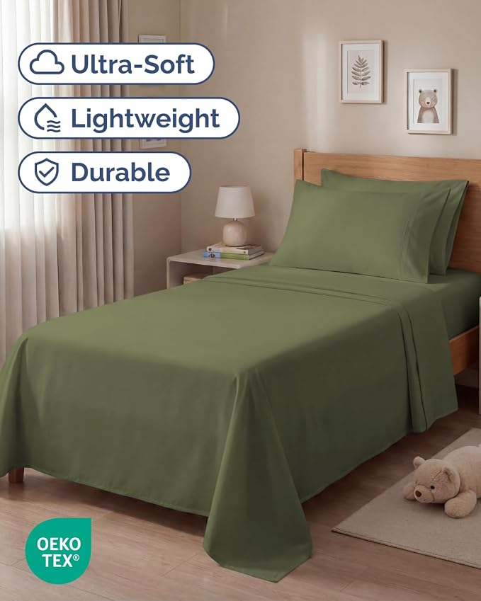 Twin 4 Piece Sheet Set - Comfy Breathable & Cooling - Ultra-Soft Hotel Luxury Bedding Set with 8-16 Inch Deep Pockets - 1 Flat & 1 Fitted Sheet & 2 Pillowcases - Wrinkle Free & Easy Care - Sage Green