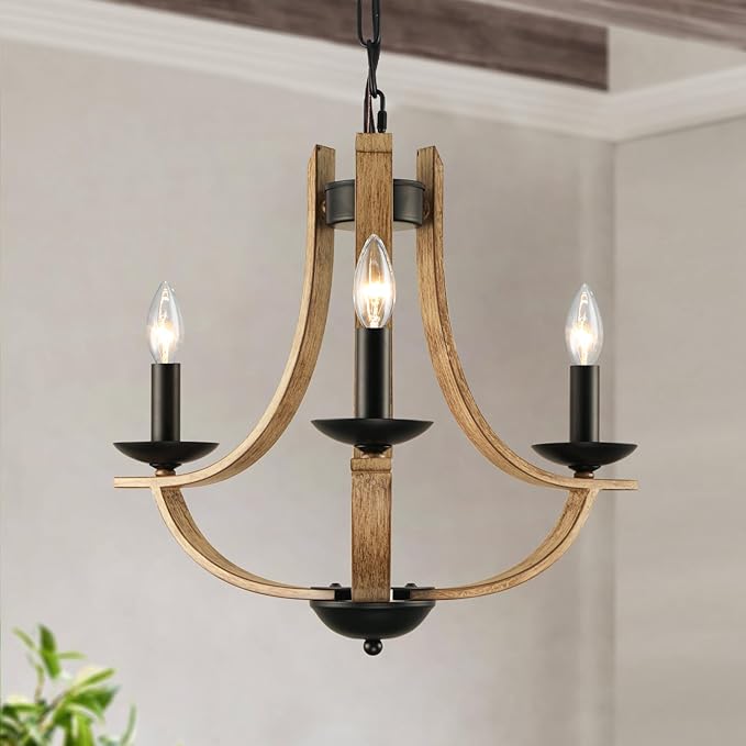 LAMPKEDUO Farmhouse Chandelier for Dining Room 3-Light 19" Wide Adjustable Kitchen Island Pendant Lighting, Rustic Hanging Light Fixture for Entryway Foyer Bedroom Living Room,