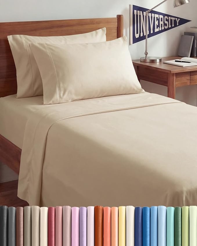 Twin XL 4 Piece Sheet Set - Comfy Breathable & Cooling - Ultra Soft Hotel Luxury Bedding Set w/ 8-16 Inch Deep Pockets - 1 Flat & 1 Fitted Sheet & 2 Pillowcases - Wrinkle Free and Easy Care - Cream
