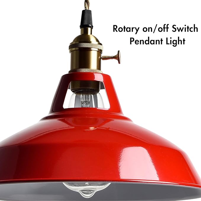 CLAXY Industrial Modern Pendant Light Kitchen Island Red Metal Barn Hanging Light Fixture Height Adjustable E26 Based Light for Kitchen, Loft, Dining, Foyer, Cafe, Bar