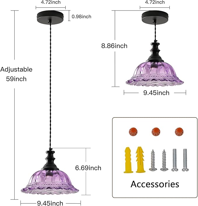 HDDFL Glass Pendant Lights Modern Pendant Lighting Fixtures Hanging Lamp for Kitchen Island Bedroom Dining Room Coffee Shop Hallway Black and Purple