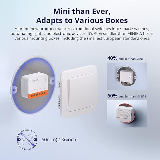 SONOFF MINIR4 10A Smart WiFi Extreme Wireless Light Switch,Universal DIY Module for Smart Home Automation Solution, Compatible with Alexa & Google Home, No Hub Required,4 Pack