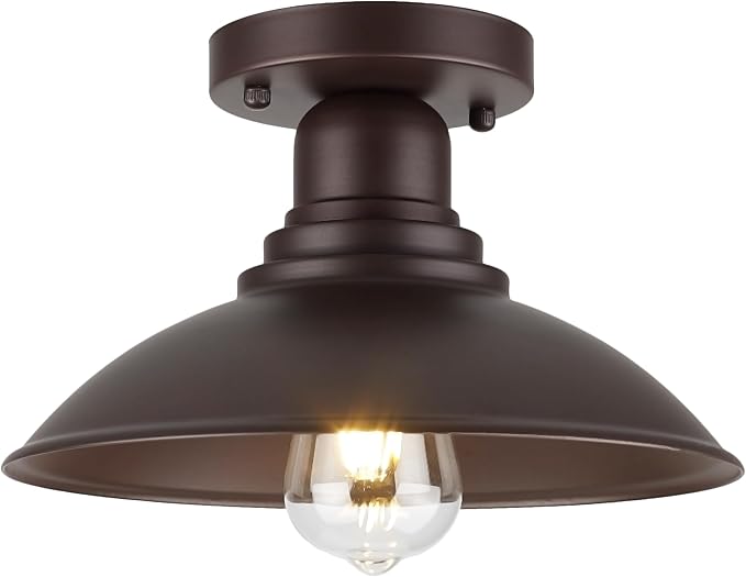 GOLDHILL 10.5" Oil Rubbed Bronze Semi Flush Mount Ceiling Light, Rust-Resistant Powder Coated Metal Barn Fixture for Kitchen, Covered Porch & Patio, Damp Rated