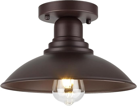 GOLDHILL 10.5" Oil Rubbed Bronze Semi Flush Mount Ceiling Light, Rust-Resistant Powder Coated Metal Barn Fixture for Kitchen, Covered Porch & Patio, Damp Rated