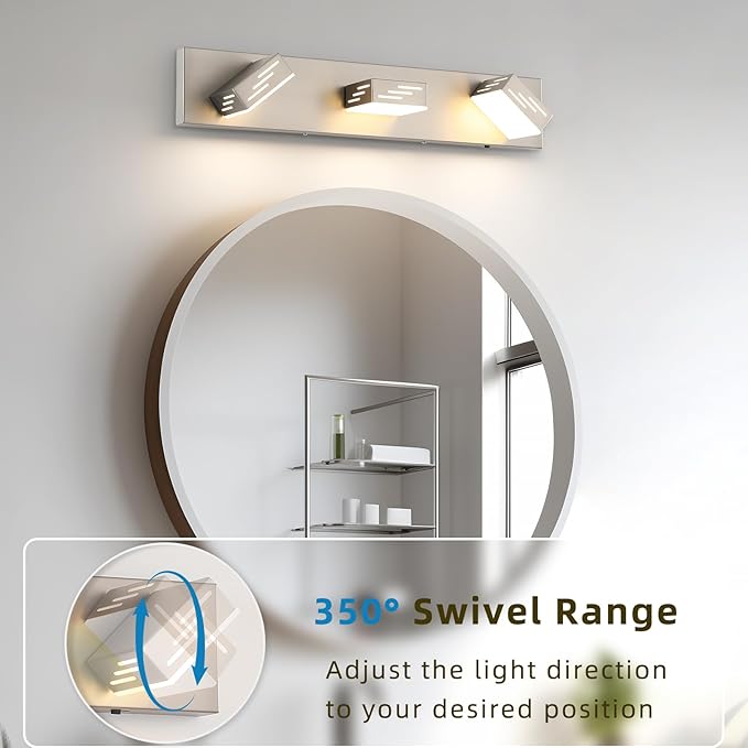 Joosenhouse 3-Light Brushed Nickel Bathroom Vanity Light, 23.6-Inch 5CCT Dimmable LED Vanity Lighting Fixture, 24W Modern Makeup Light with Adjustable Brightness