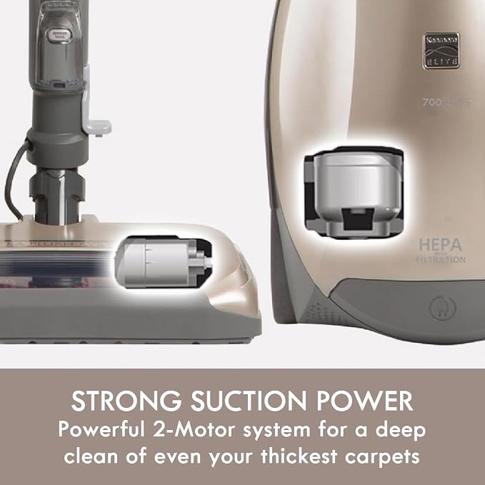 Kenmore Elite 700 Series Bagged Canister Vacuum with 2-Motor System, Powerful Suction, HEPA Filter, Pet PowerMate for Pet Hair, Thick Carpet, Hard Floors, Stairs and More, Gold