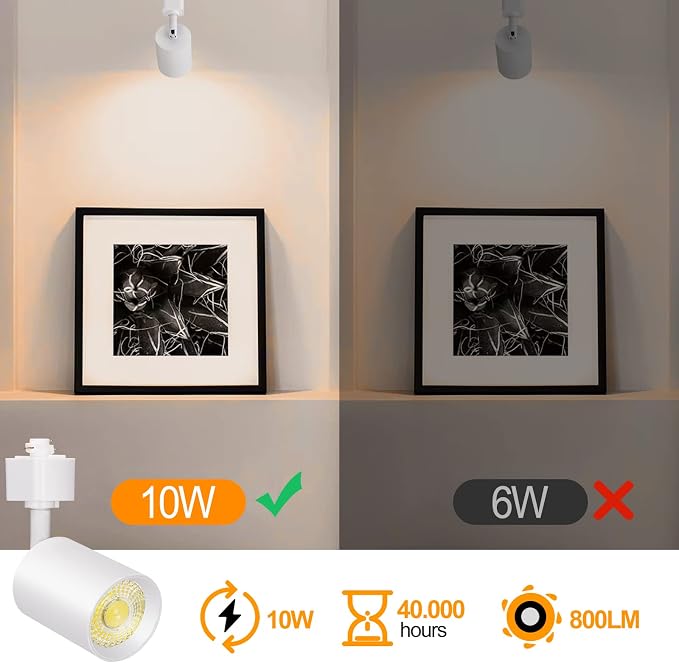 VANoopee 12-Pack 10W Dimmable LED Track Lighting Heads H Type Track Light Replacement Fixtures Bright 4000K Neutral White Ceiling Spotlight for Accent Task Art, Flicker Free CRI90+ 24° 800lm White