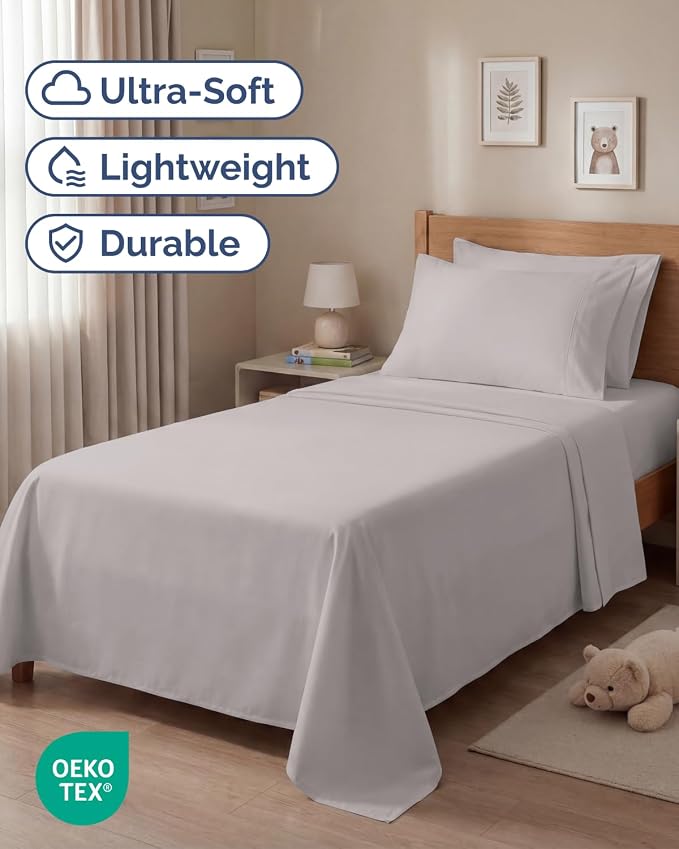 Twin 4 Piece Sheet Set - Comfy Breathable & Cooling - Ultra-Soft Hotel Luxury Bedding Set with 8-16 Inch Deep Pockets - 1 Flat & 1 Fitted Sheet & 2 Pillowcases - Wrinkle Free & Easy Care - Light Grey