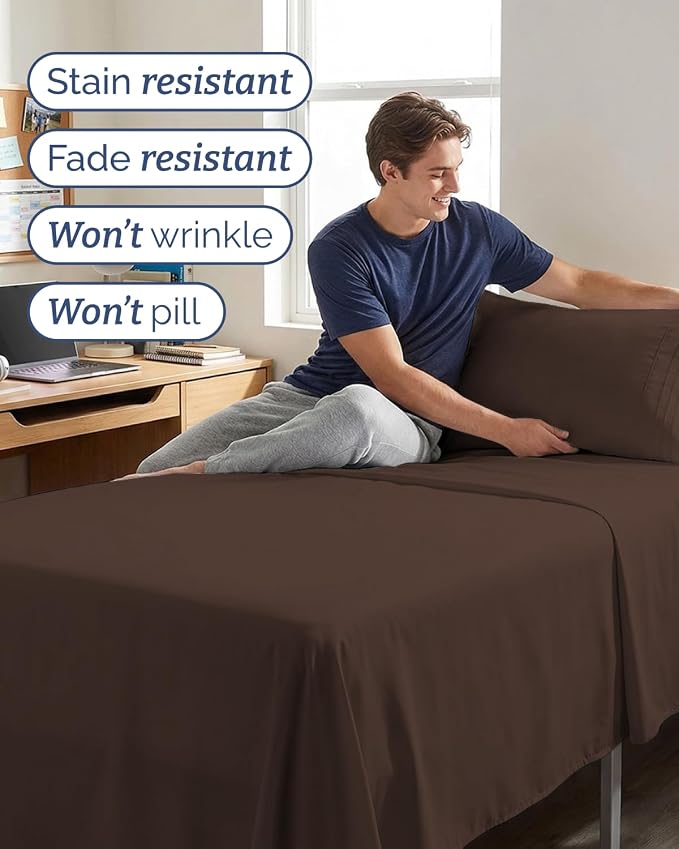 Twin XL 4 Piece Sheet Set - Comfy Breathable & Cooling - Ultra Soft Hotel Luxury Bedding Set w/ 8-16 Inch Deep Pockets - 1 Flat & 1 Fitted Sheet & 2 Pillowcases - Wrinkle Free and Easy Care - Brown
