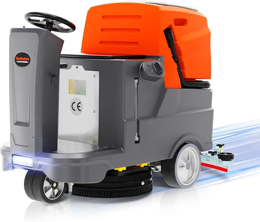 HANTINSTOM Ride-on Commercial Floor Scrubber with 20" Ultra-Wide Scrubbing Path,High-pressure Watergun，LED Light,22.5 Gal Large Solution Tank,3 Hours Wireless Working Time, 31,400 Sqft/h
