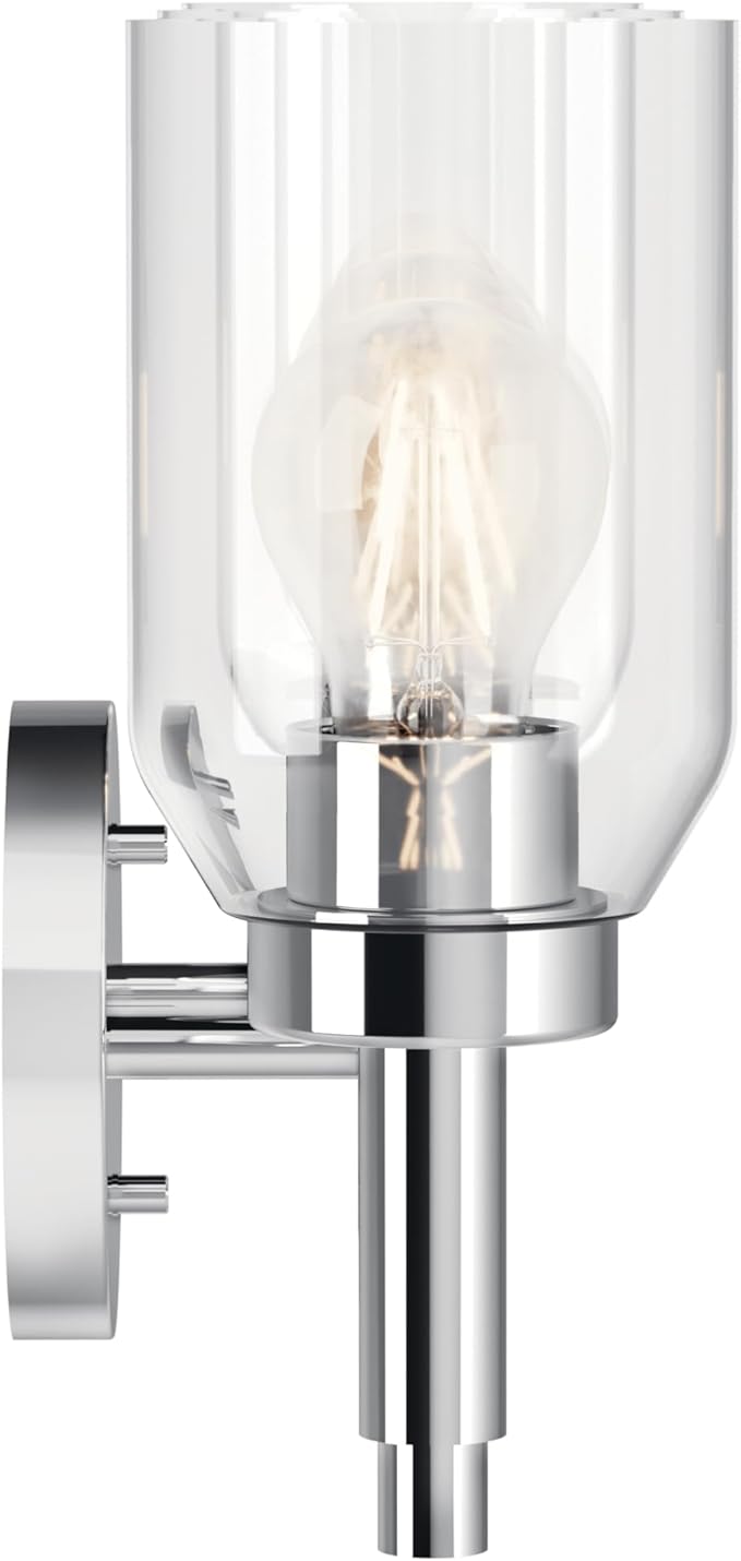 Kichler Madden 3-Light Bathroom Vanity Light Fixture with Clear Glass in Chrome, Modern Soft Design for Single Vanity Over Mirror, E26 Medium Base (10.5" x 24"), 55185CH
