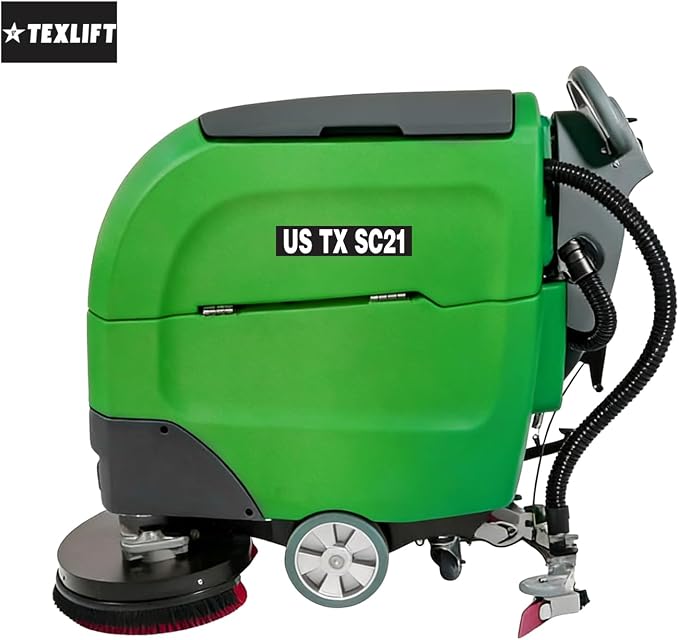 Walk-Behind Commercial Floor Scrubber Machine, 21″ Cleaning Width, 24V Battery Powered Scrubber Dryer with 16 Gal Tanks for Warehouse, Retail & Facility Cleaning (US-TX-SC21)