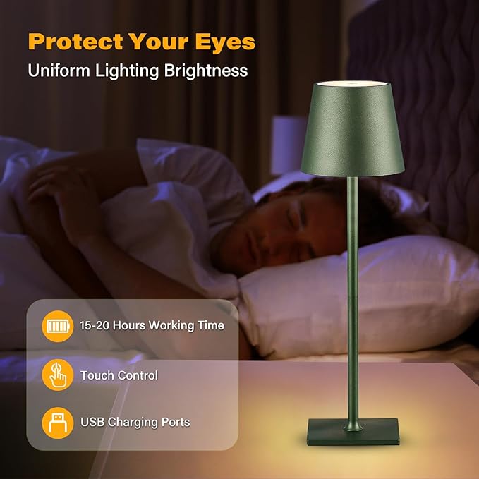 CHLORANTHUS 2 Pack Cordless Table Lamps, 3 Colors Stepless Dimming, 5000mAh Rechargeable Battery LED Desk Lamp for Bedroom/Couple Dinner/Desk/Cafe/Dining Room/Terrace